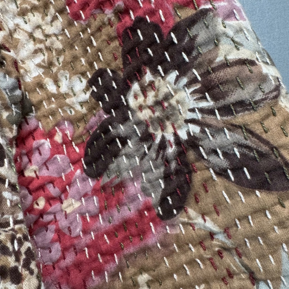 Casual Studio Reversible Quilted Kantha Jacket Floral Terracotta Cotton Size M - Picture 6 of 7